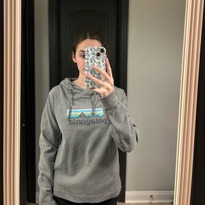 Patagonia Gray Hoodie with Multicolor Mountain Logo